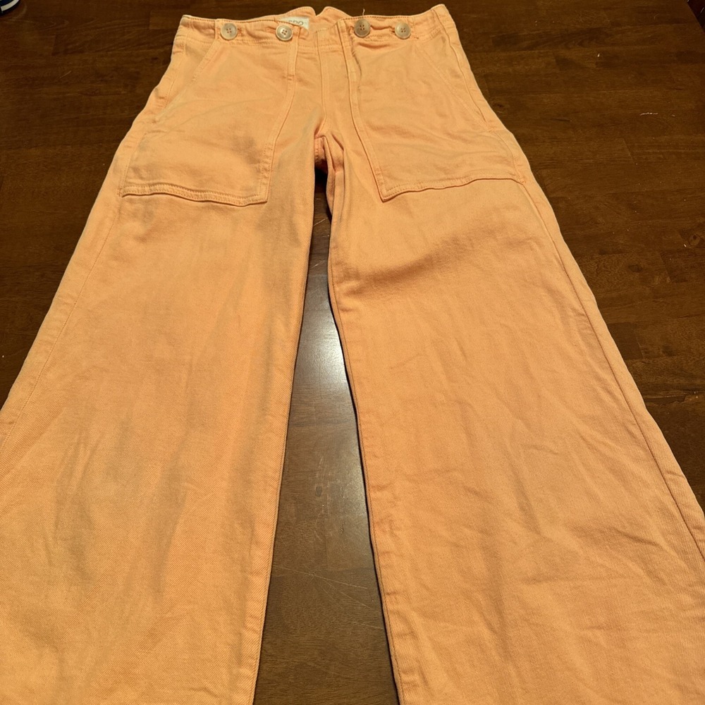 Pilcro Peach/Light Orange Ankle-Cropped Wide-Leg Jeans